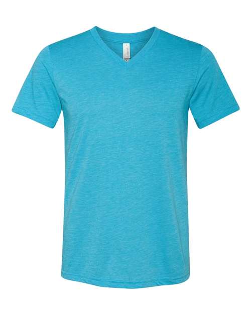 Unisex Triblend V-Neck Tee - Aqua Triblend Front