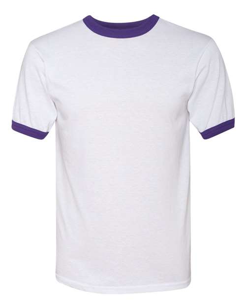 Unisex 50/50 Ringer T-Shirt - White/ Purple Front