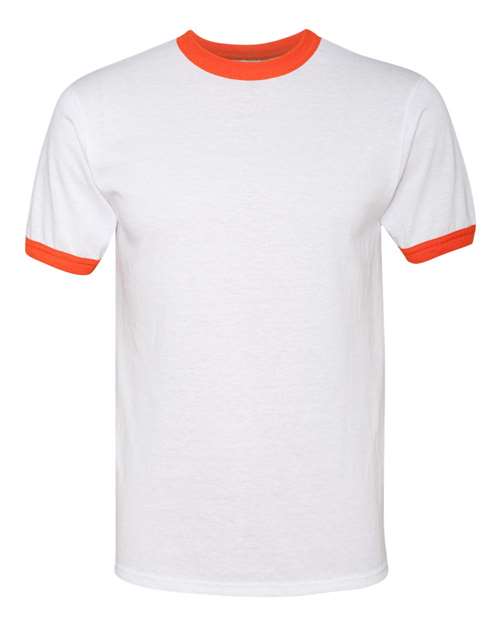 Unisex 50/50 Ringer T-Shirt - White/ Orange Front