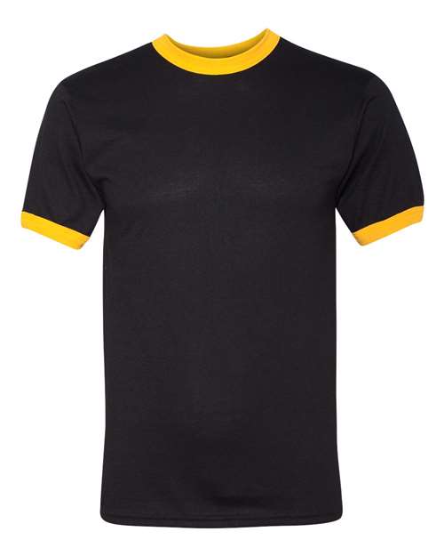 Unisex 50/50 Ringer T-Shirt - Black/ Gold Front