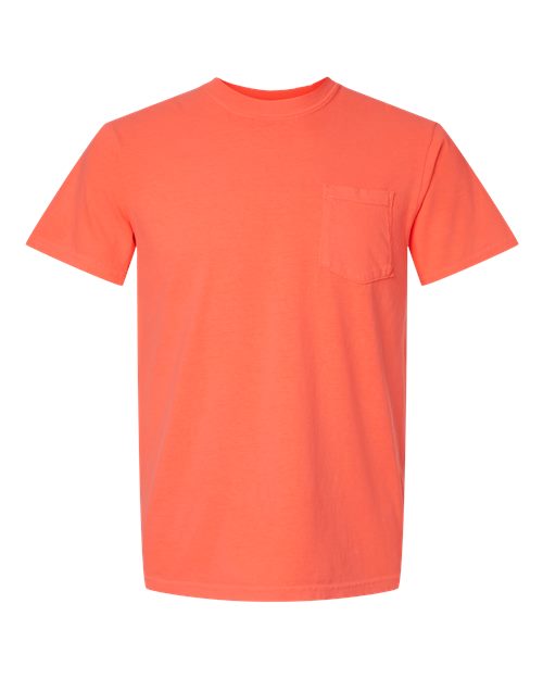 Unisex Garment-Dyed Heavyweight Pocket T-Shirt - Neon Red Orange Front