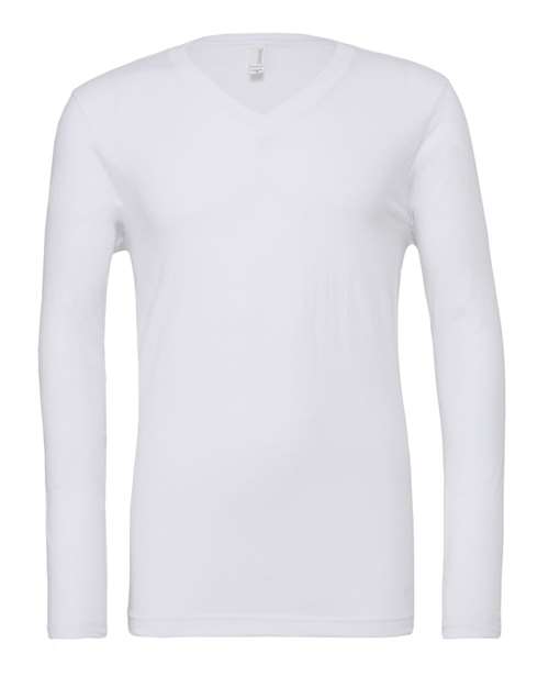 Unisex Long Sleeve V-Neck Tee - White Front