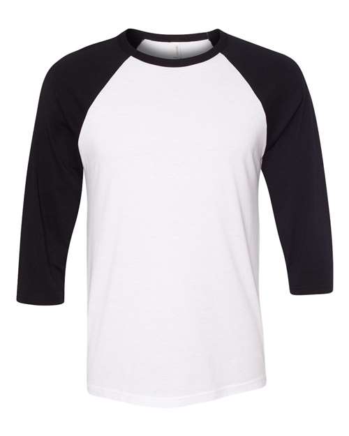 Unisex Three-Quarter Sleeve Baseball Tee - White/ Black Front