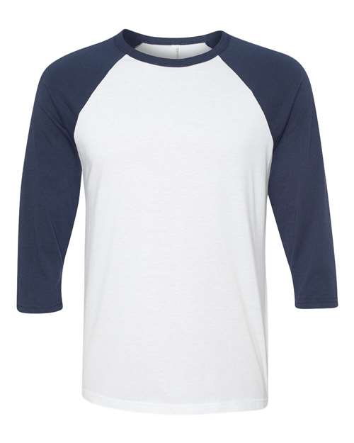Unisex Three-Quarter Sleeve Baseball Tee - White/ Navy Front