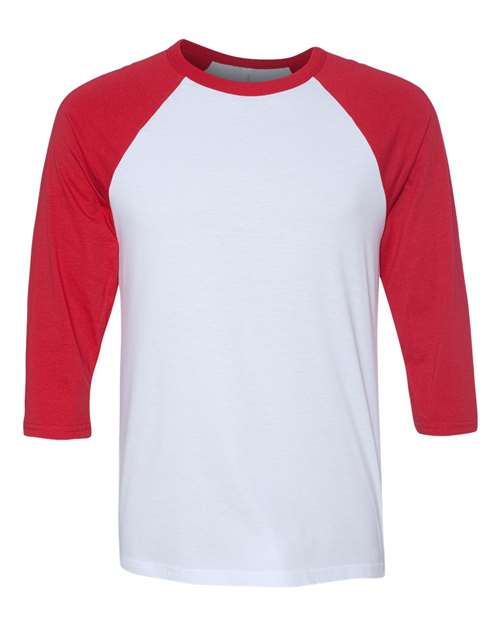 Unisex Three-Quarter Sleeve Baseball Tee - White/ Red Front