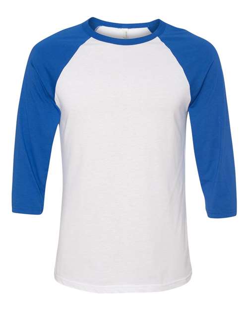 Unisex Three-Quarter Sleeve Baseball Tee - White/ True Royal Front