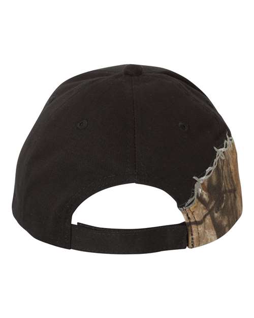 Licensed Camo with Barbed Wire Embroidery Cap - Black/ Realtree AP Back