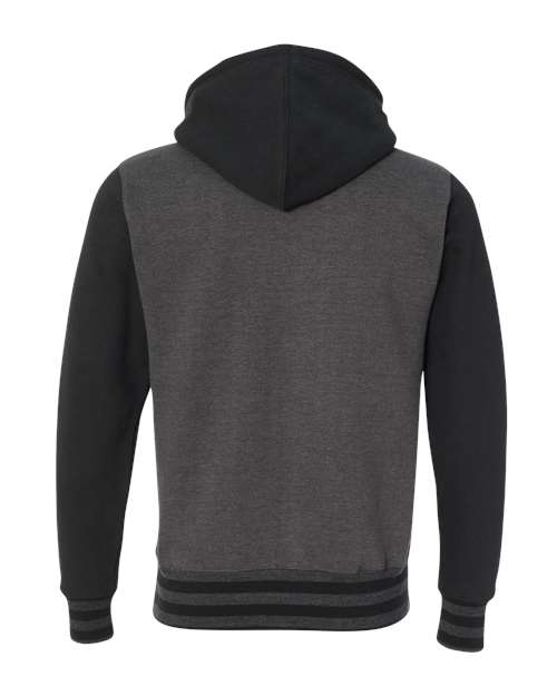 Unisex Heavyweight Varsity Full-Zip Hooded Sweatshirt - Charcoal Heather/ Black Back
