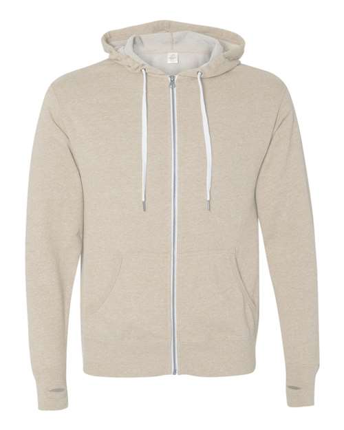 Unisex Heathered French Terry Full-Zip Hooded Sweatshirt - Oatmeal Heather Front