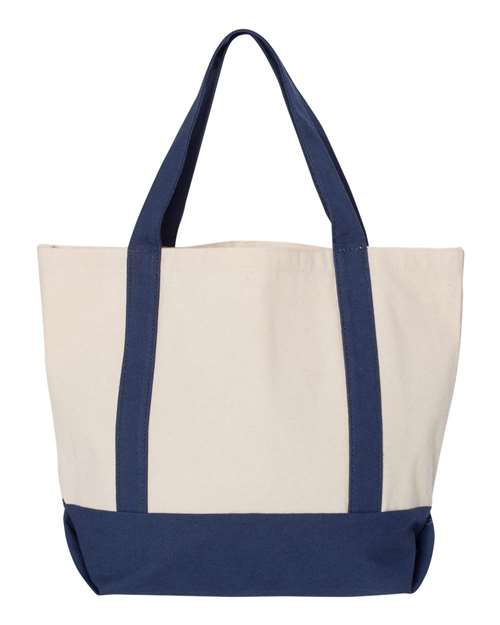 Seaside Boater Tote - Natural/ Navy Back