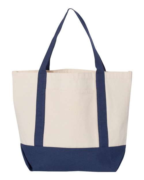 Seaside Boater Tote - Natural/ Navy Front