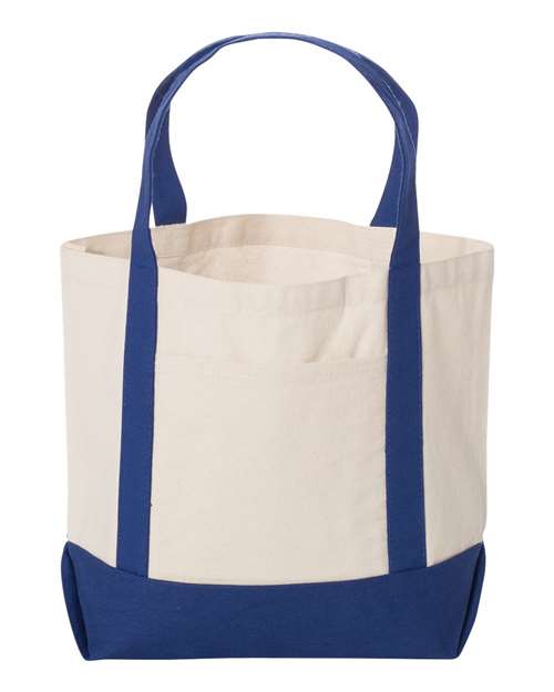 Seaside Boater Tote - Natural/ Royal Front