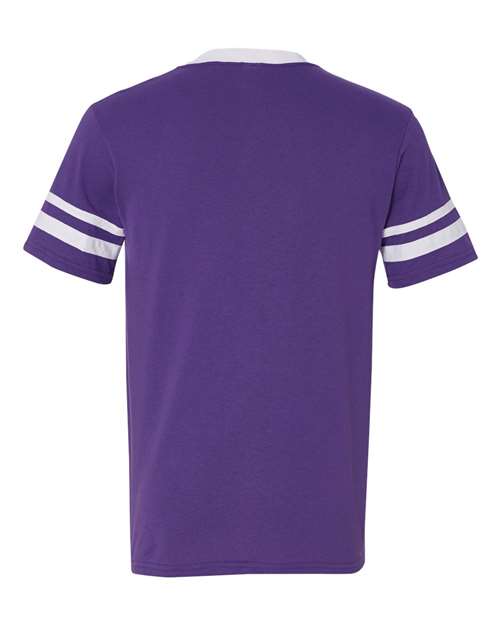 V-Neck Jersey with Striped Sleeves - Purple/ White Back