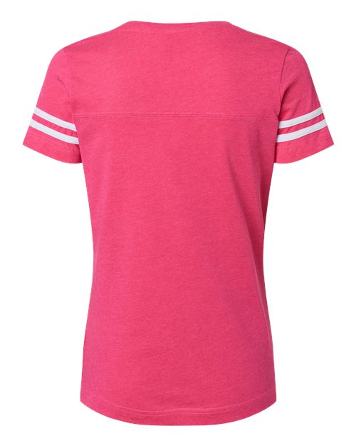 Women's Football V-Neck Fine Jersey Tee - Vintage Hot Pink/ White Back