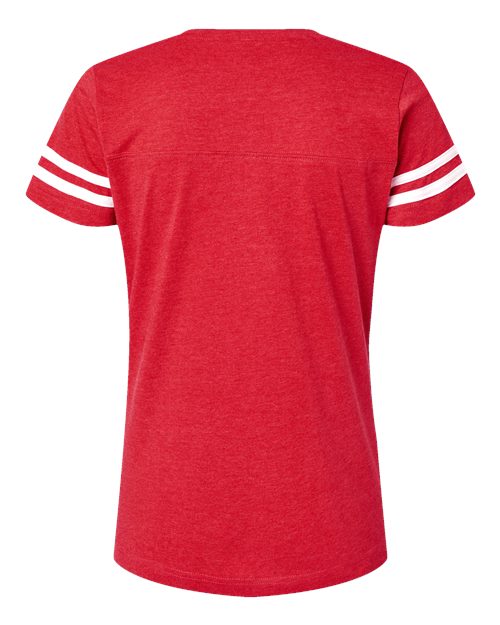 Women's Football V-Neck Fine Jersey Tee - Vintage Red/ White Back
