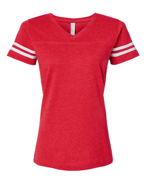 Women's Football V-Neck Fine Jersey Tee - Vintage Red/ White Front