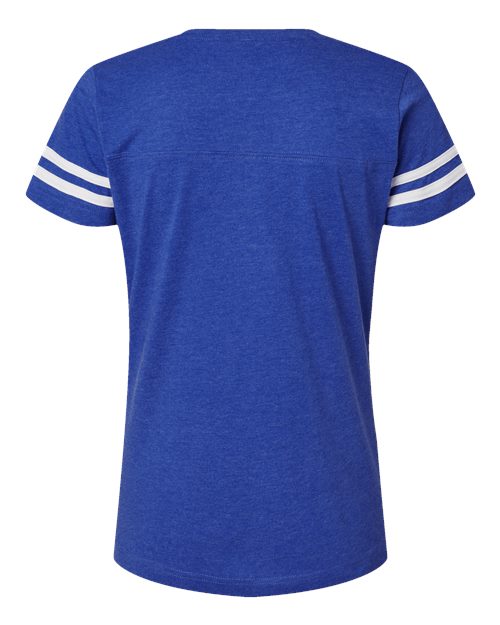 Women's Football V-Neck Fine Jersey Tee - Vintage Royal/ White Back