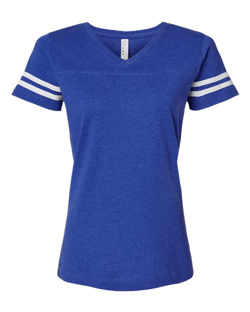 Women's Football V-Neck Fine Jersey Tee - Vintage Royal/ White Front
