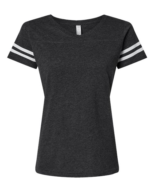 Women's Football V-Neck Fine Jersey Tee - Vintage Smoke/ White Front