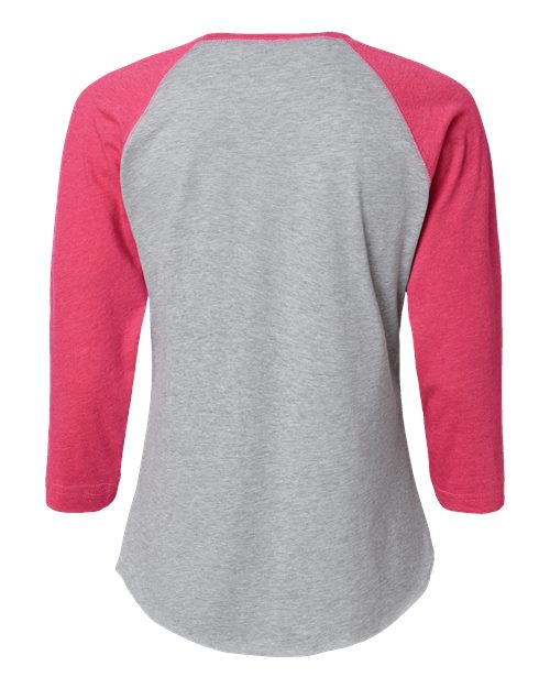 Women's Baseball Fine Jersey Three-Quarter Sleeve Tee - Vintage Heather/ Vintage Hot Pink Back