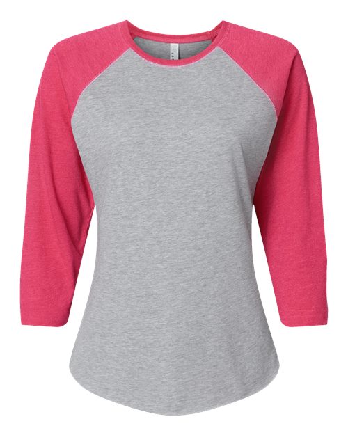 Women's Baseball Fine Jersey Three-Quarter Sleeve Tee - Vintage Heather/ Vintage Hot Pink Front