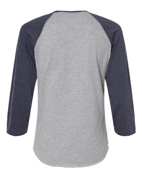 Women's Baseball Fine Jersey Three-Quarter Sleeve Tee - Vintage Heather/ Vintage Navy Back