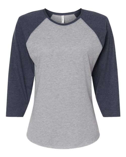 Women's Baseball Fine Jersey Three-Quarter Sleeve Tee - Vintage Heather/ Vintage Navy Front