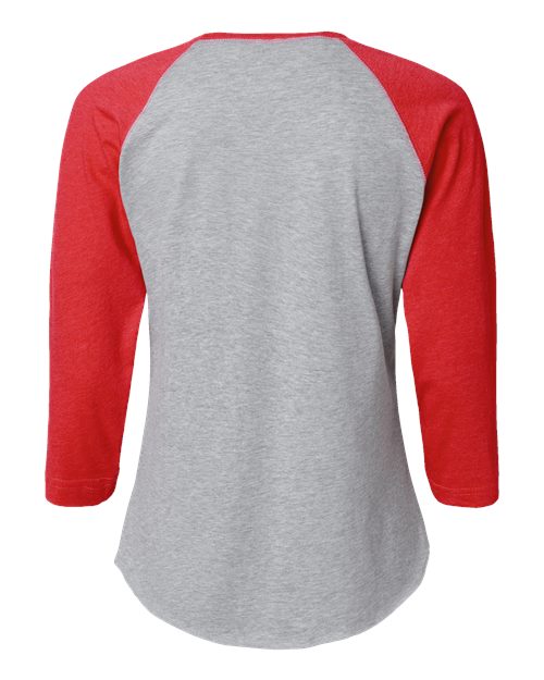 Women's Baseball Fine Jersey Three-Quarter Sleeve Tee - Vintage Heather/ Vintage Red Back