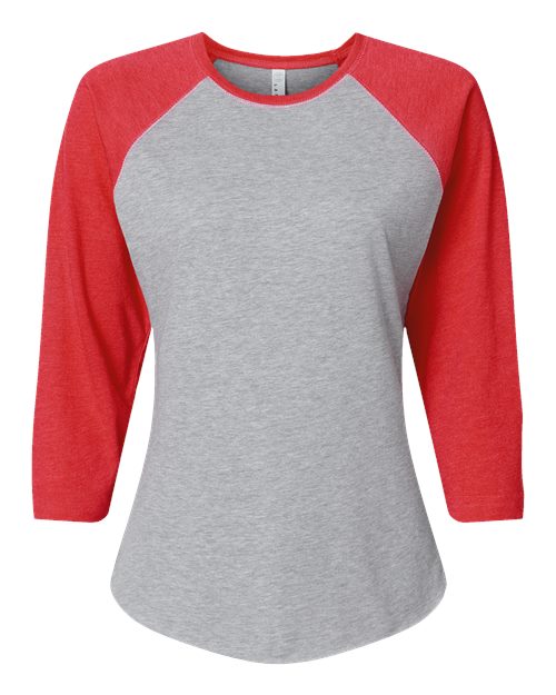 Women's Baseball Fine Jersey Three-Quarter Sleeve Tee - Vintage Heather/ Vintage Red Front