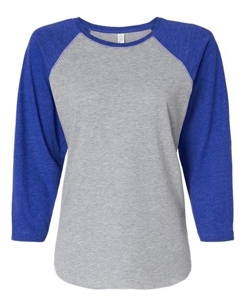 Women's Baseball Fine Jersey Three-Quarter Sleeve Tee - Vintage Heather/ Vintage Royal Front