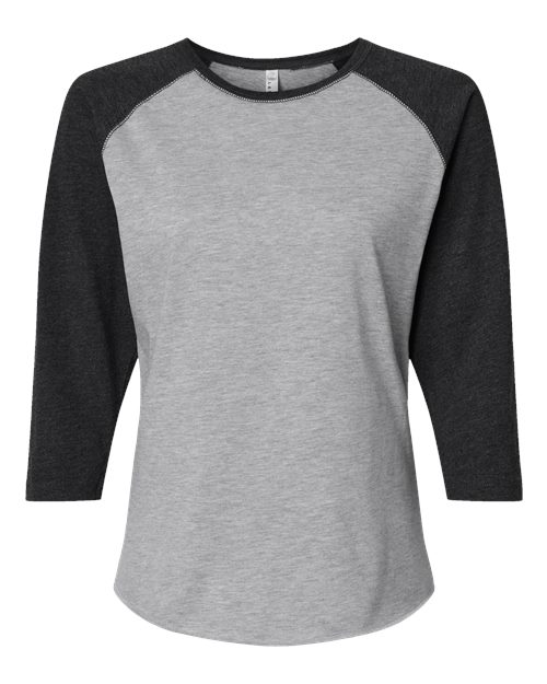 Women's Baseball Fine Jersey Three-Quarter Sleeve Tee - Vintage Heather/ Vintage Smoke Front