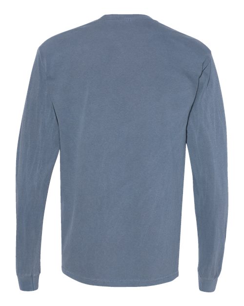 Unisex Garment-Dyed Heavyweight Long Sleeve Pocket T-Shirt - Blue Jean Back
