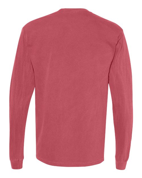 Unisex Garment-Dyed Heavyweight Long Sleeve Pocket T-Shirt - Crimson Back