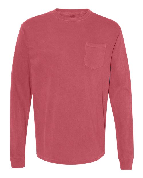 Unisex Garment-Dyed Heavyweight Long Sleeve Pocket T-Shirt - Crimson Front