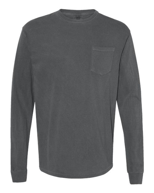Unisex Garment-Dyed Heavyweight Long Sleeve Pocket T-Shirt - Pepper Front