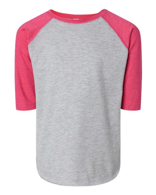 Toddler Baseball Fine Jersey Three-Quarter Sleeve Tee - Vintage Heather/ Vintage Hot Pink Front