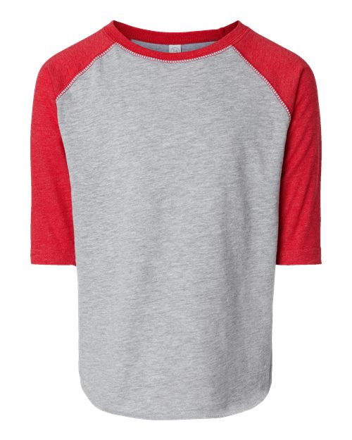 Toddler Baseball Fine Jersey Three-Quarter Sleeve Tee - Vintage Heather/ Vintage Red Front