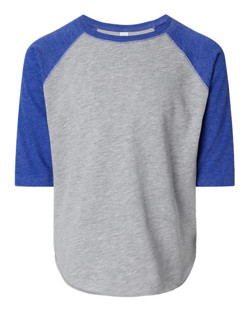Toddler Baseball Fine Jersey Three-Quarter Sleeve Tee - Vintage Heather/ Vintage Royal Front