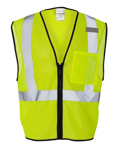 Unisex Single Pocket Zipper Mesh Class 2 Vest - Lime Front