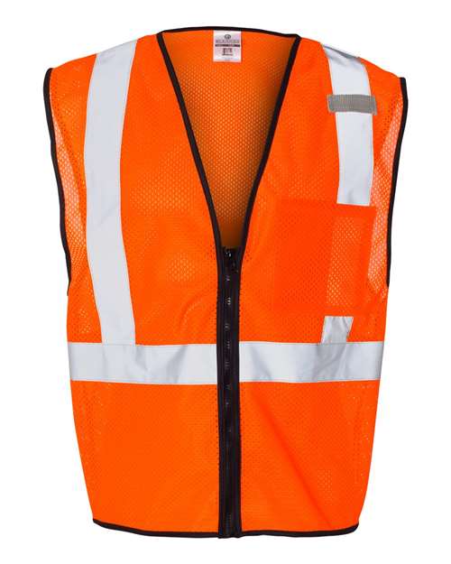 Unisex Single Pocket Zipper Mesh Class 2 Vest - Orange Front