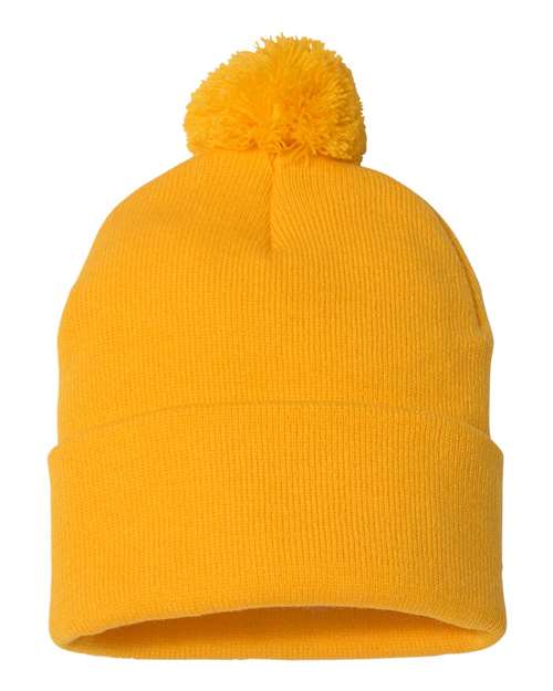 12" Pom-Pom Cuffed Beanie - Gold Front