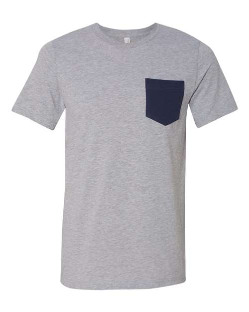 Men's Jersey Pocket Tee - Athletic Heather/ Navy Front