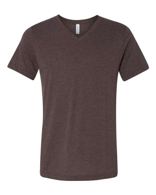 Unisex Triblend V-Neck Tee - Brown Triblend Front