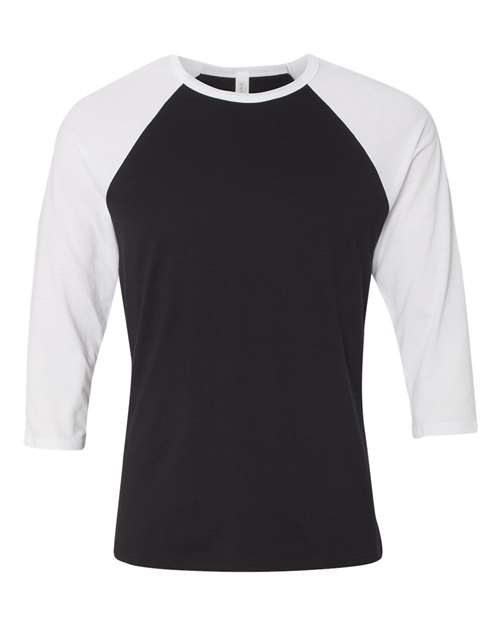 Unisex Three-Quarter Sleeve Baseball Tee - Black/ White Front