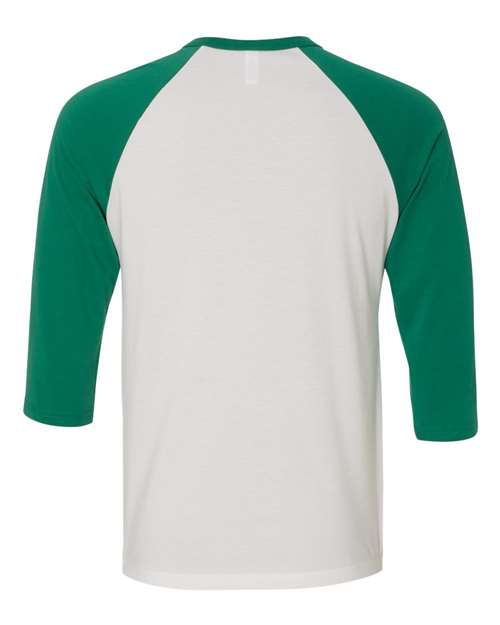 Unisex Three-Quarter Sleeve Baseball Tee - White/ Kelly Back
