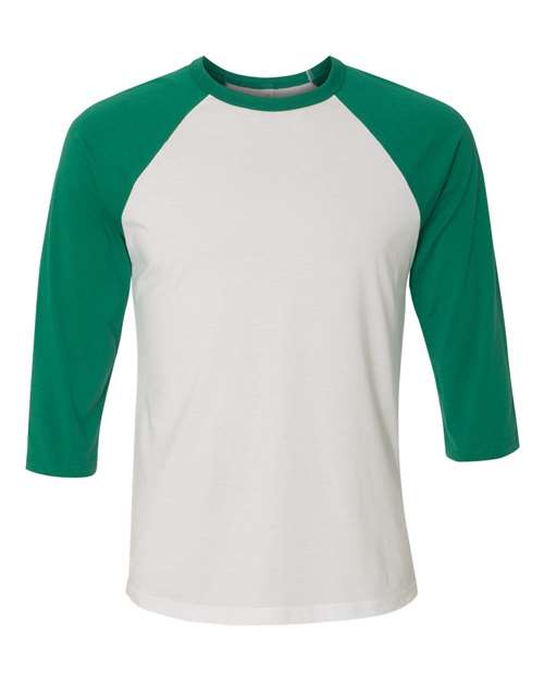 Unisex Three-Quarter Sleeve Baseball Tee - White/ Kelly Front