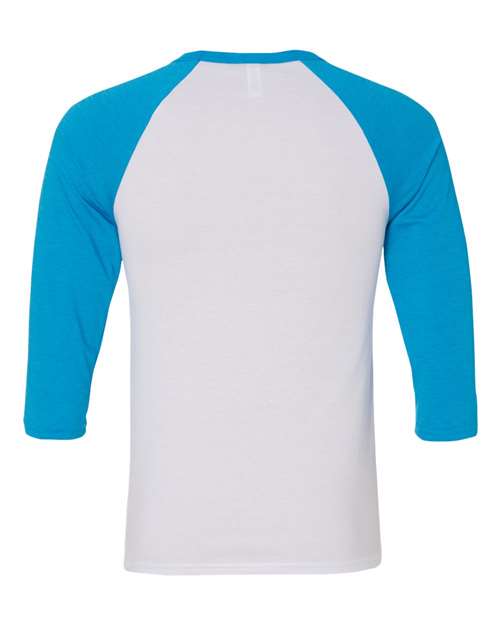 Unisex Three-Quarter Sleeve Baseball Tee - White/ Neon Blue Back