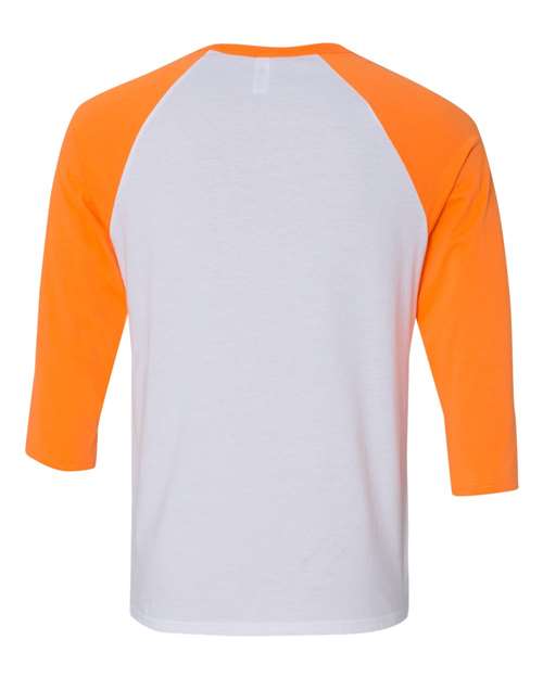 Unisex Three-Quarter Sleeve Baseball Tee - White/ Neon Orange Back