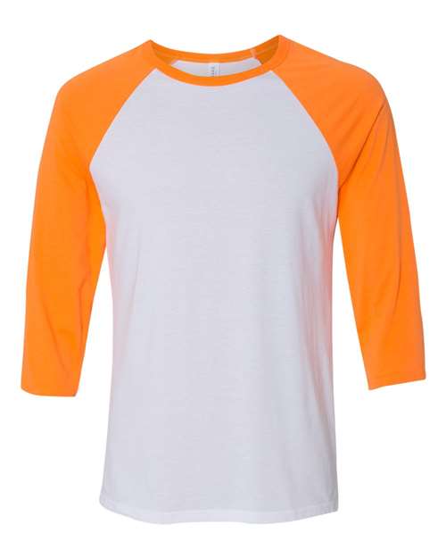 Unisex Three-Quarter Sleeve Baseball Tee - White/ Neon Orange Front