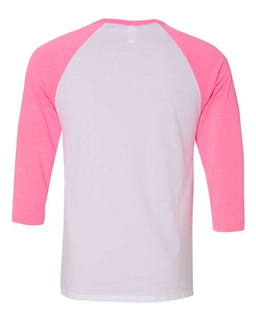 Unisex Three-Quarter Sleeve Baseball Tee - White/ Neon Pink Back